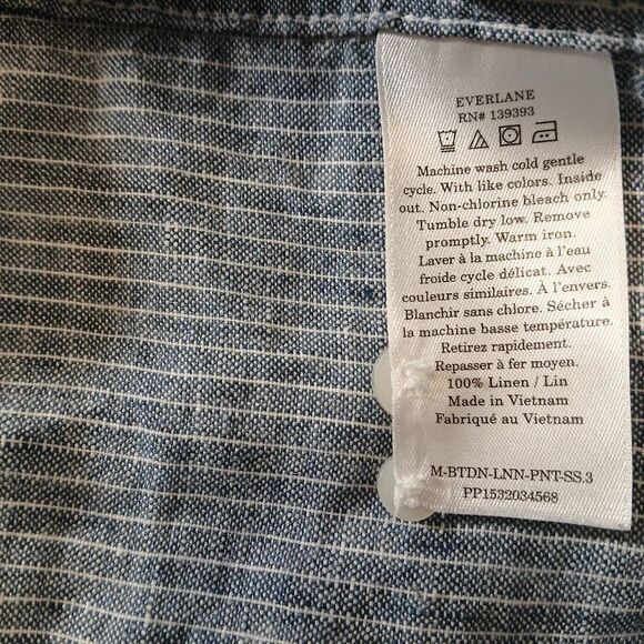 Everlane womens small 100% linen shirt blue stripe substantial capsule top - Picture 8 of 8